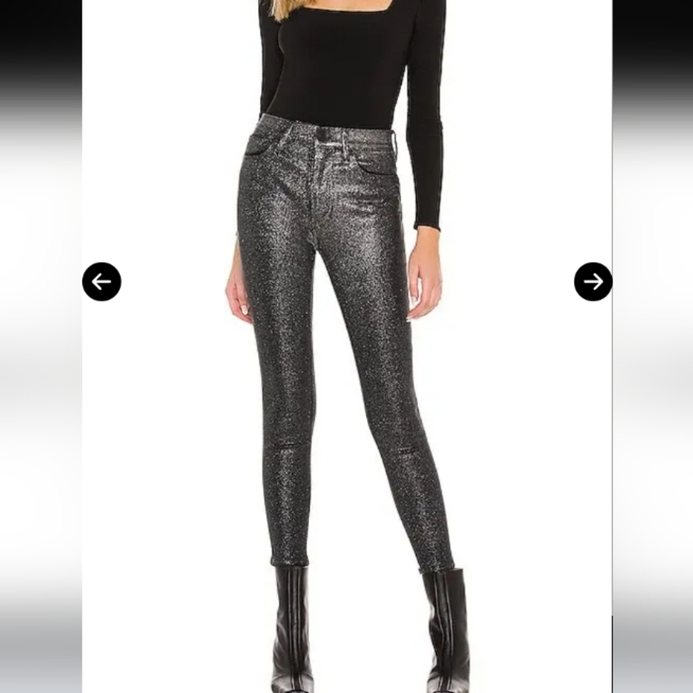 Hudson Jeans Black  Sparkle High-Rise Skinny Jeans 15 inch wide 37 inch long